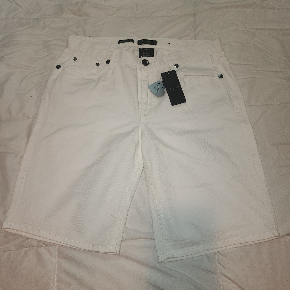Madison Jeanswear white denim shorts. Size 8. (Boyfriend Fit). BRAND NEW